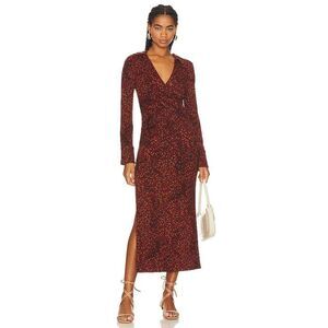 Free People Shayla Dress Wrap Midi Floral Long Sleeve Retro Boho Dress Small New